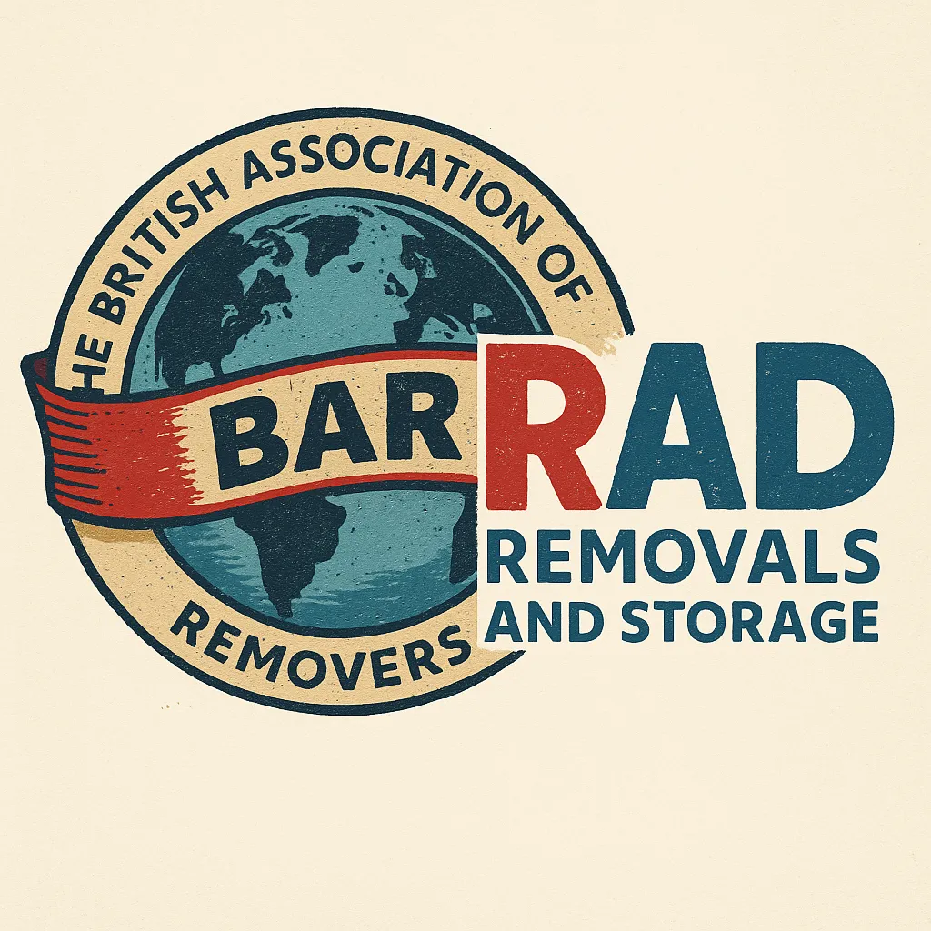 Stylised RAD Removals and BAR logo fusion in purple and violet hues, symbolising tradition and innovation in UK removals